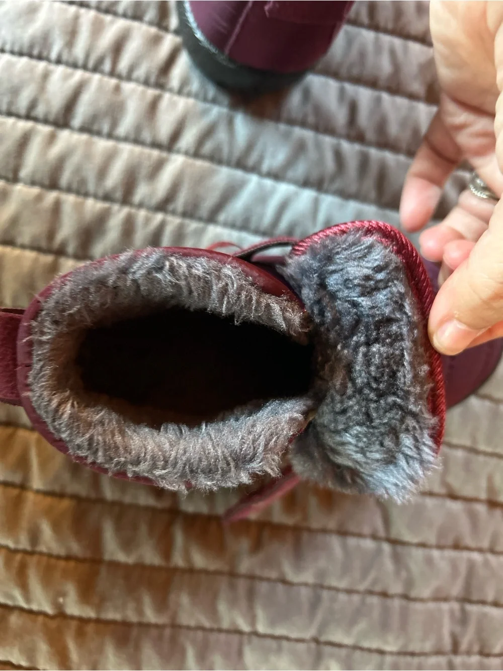 Kids Burgundy Winter Booties - Cozy Lined Slip-On